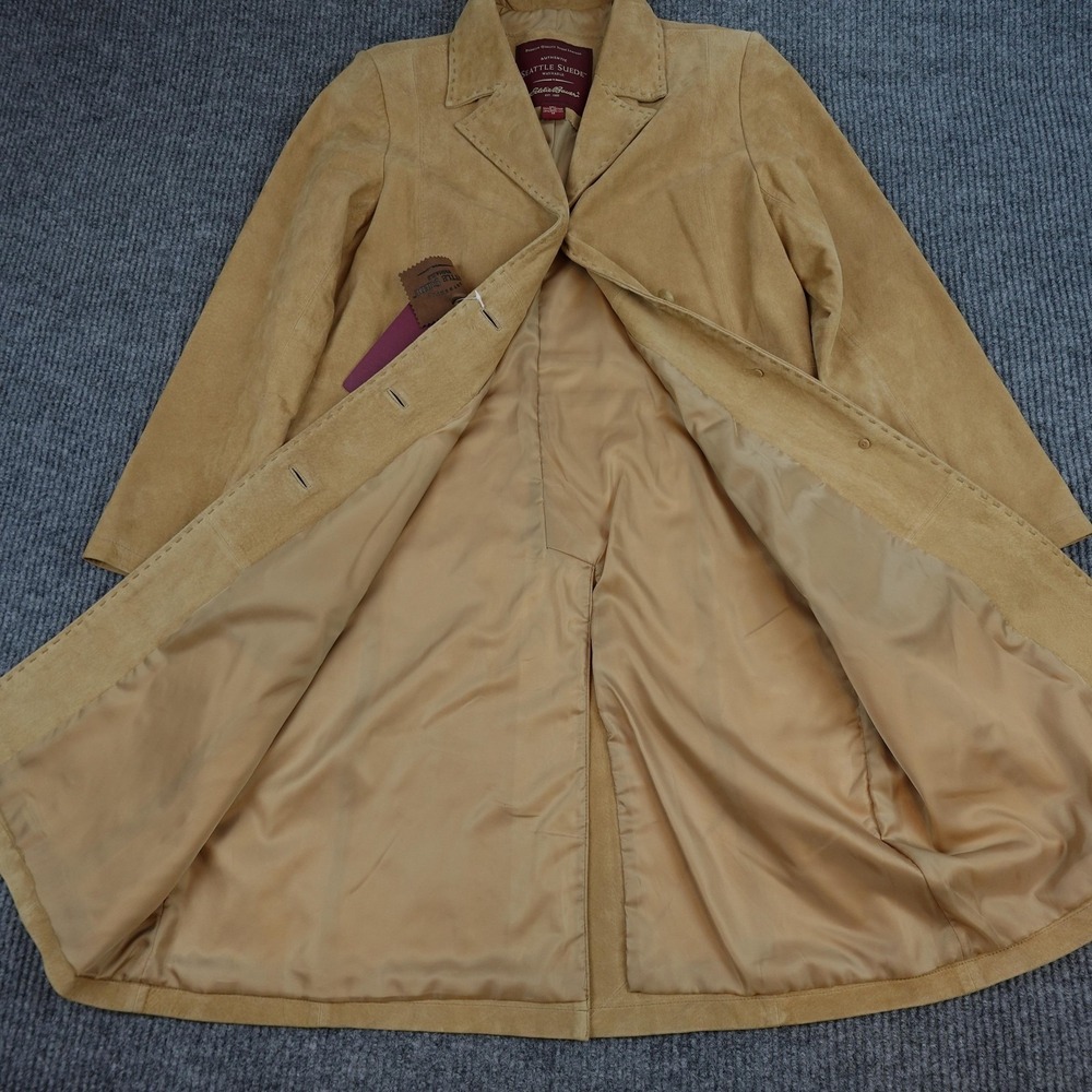 Eddie Bauer Seattle Suede Coat Womens Medium Beige Leather Long Lined Overcoat - Picture 5 of 10
